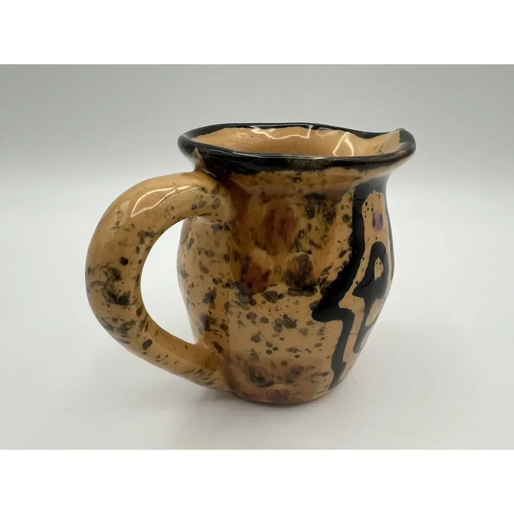 Kazuri Kenya Handmade Art Pottery Small Tan & Black Creamer Pitcher 3” Signed